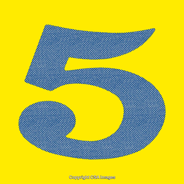 Artistic Representation of the Number Five in Bold Blue on Yellow Background