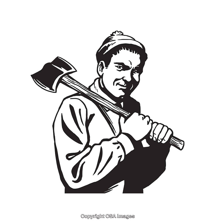 Black and White Illustration of a Strong Man Holding an Axe