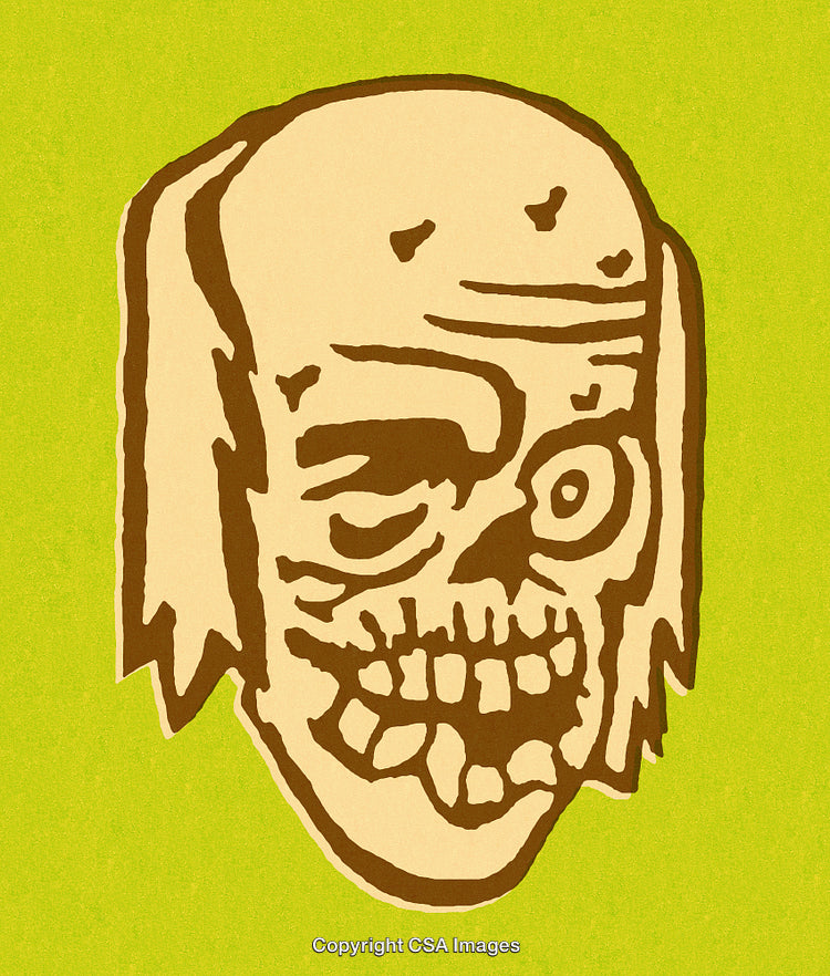 Stylized Illustration of a Skull with Vibrant Green Background
