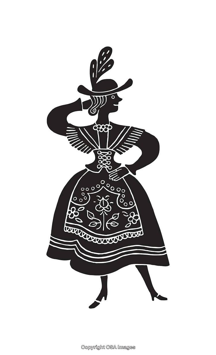 Traditional Folk Costume Silhouette With Embroidered Details in Black and White