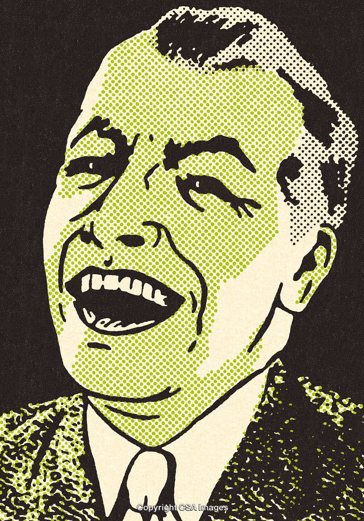 Retro Pop Art Man Laughing in Vintage Comic Halftone Style