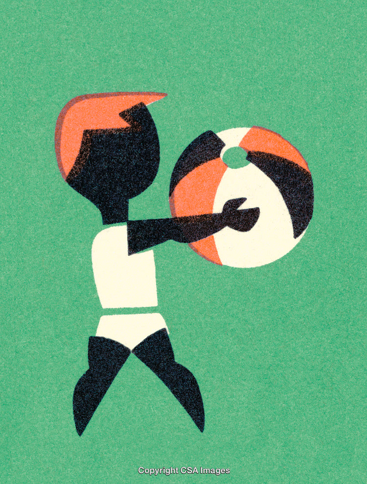 Illustration of a Child Holding a Colorful Ball on a Green Background