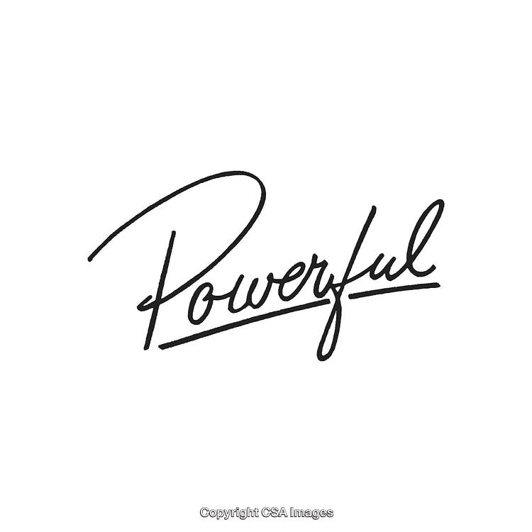 Elegant Handwritten Black Text Reading 'Powerful' on White Background