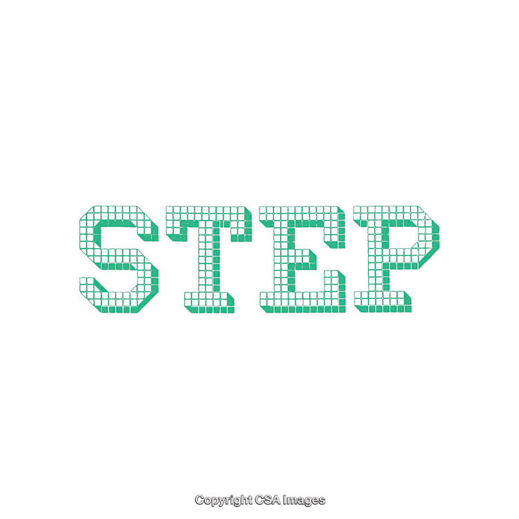 Green Text Illustration Featuring Bold STEP Typography With Blocky Design