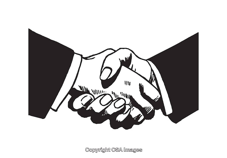 Black and White Artistic Depiction of Hands Shaking in Agreement