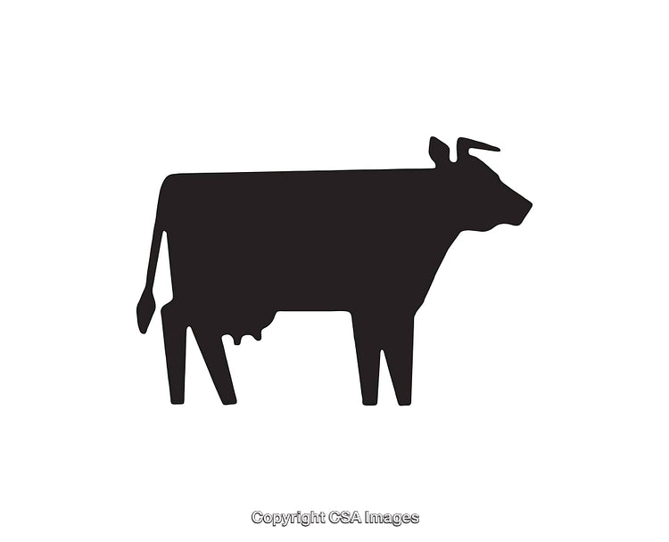 Silhouette Illustration of Cow Icon in Black and White