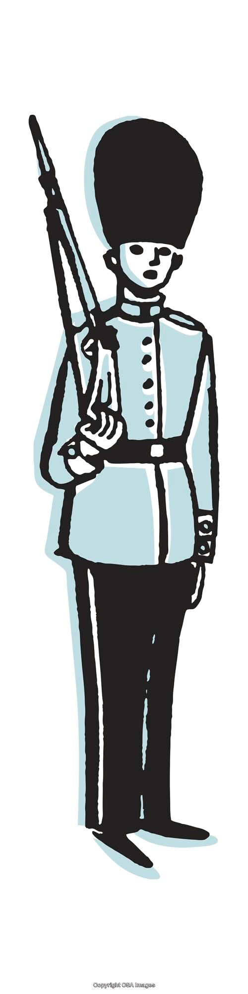 Colorful Illustration of a Traditional British Guard Holding a Rifle
