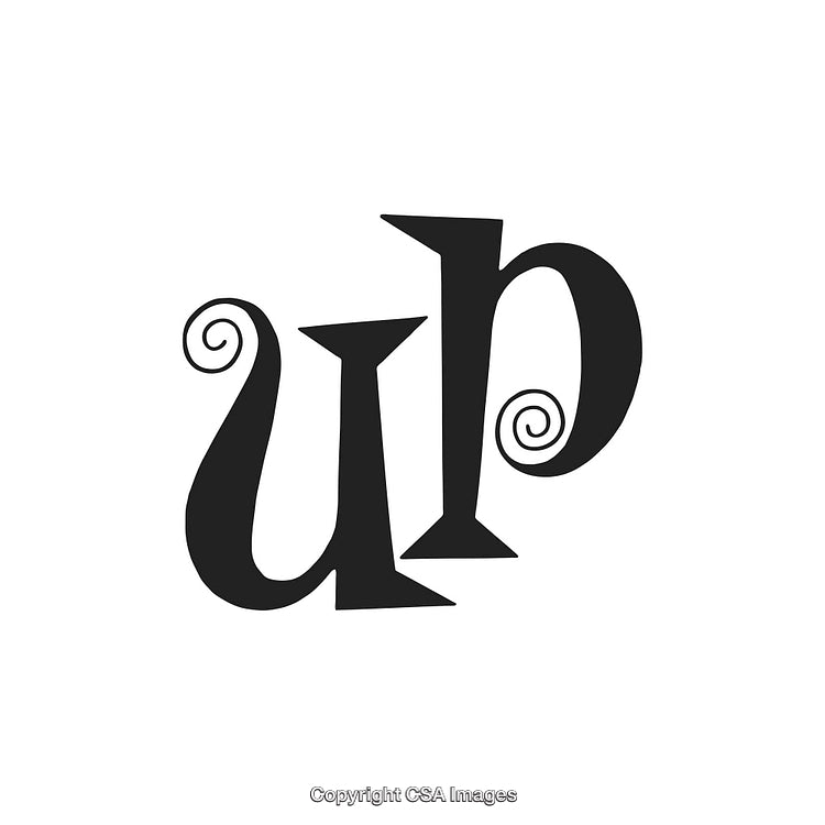 Whimsical Typography Artwork Featuring a Unique Spiral Design in Black and White