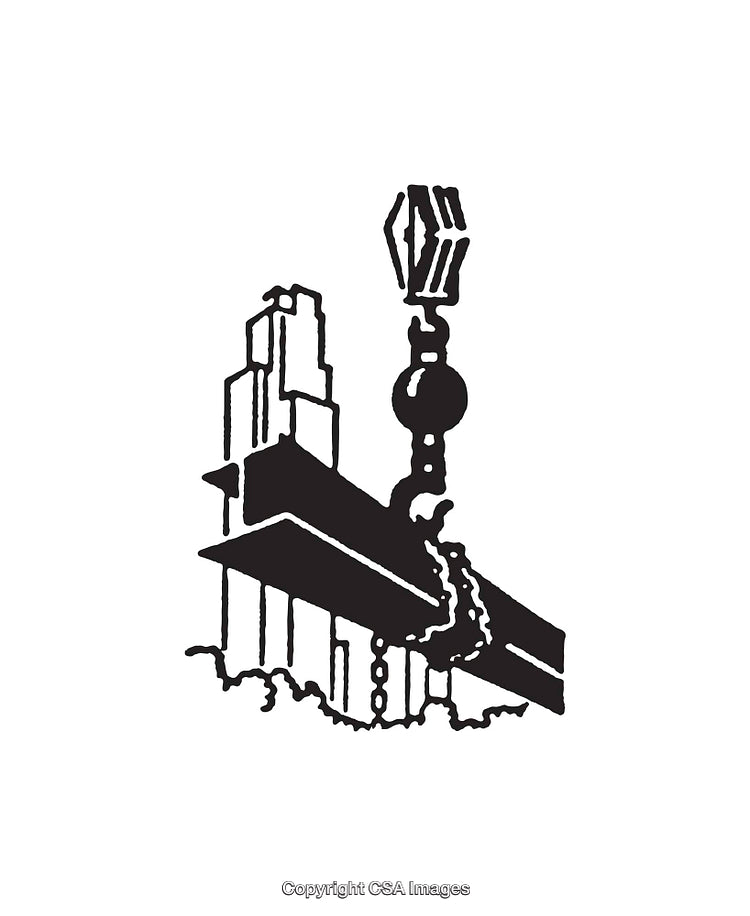 Black and White Line Art of Construction Equipment with Steel Beam