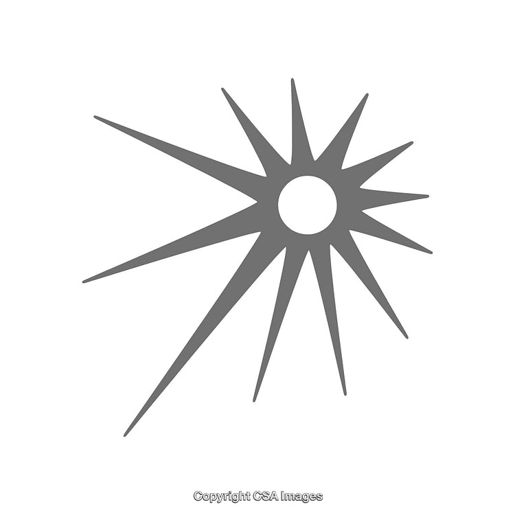 Abstract Gray Starburst Shape with Sharp Rays and Centered Circle