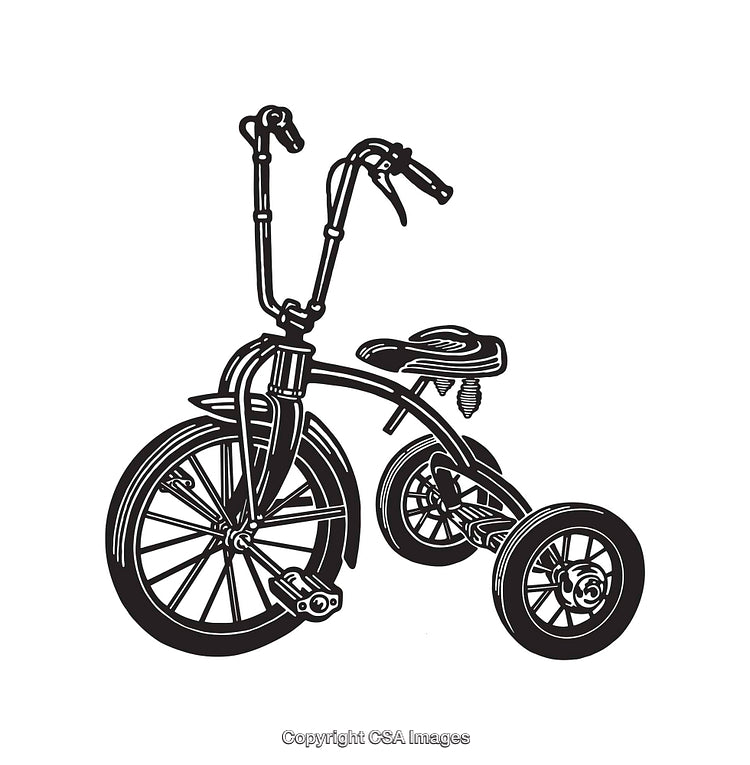 Illustration of Vintage Tricycle in Black and White Line Art Style