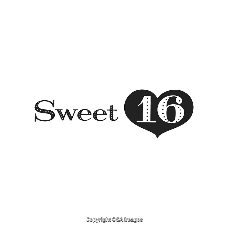 Sweet 16 Celebration Design with Heart and Decorative Typography