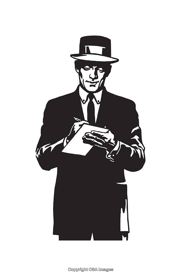 Vintage Line Art Illustration of a Well-Dressed Man Writing Notes