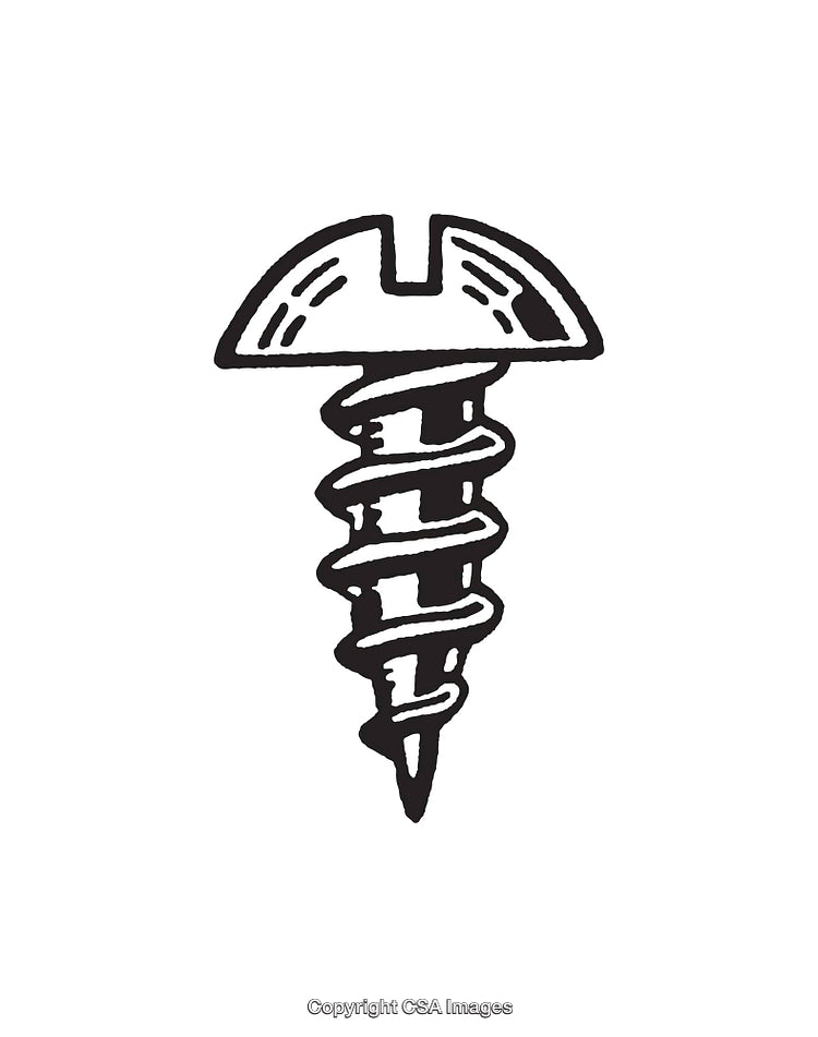 Black and White Line Art Illustration of a Screw