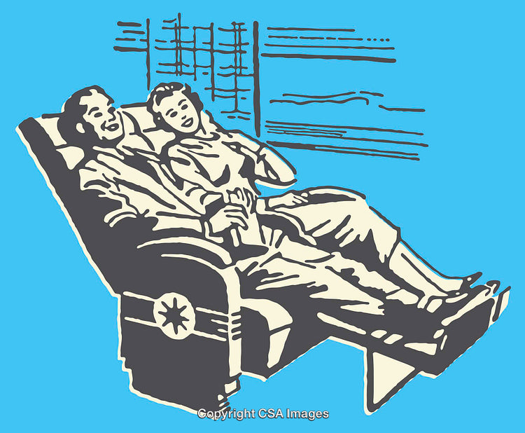 Retro Styled Illustration of Relaxed Couple in Reclined Chairs
