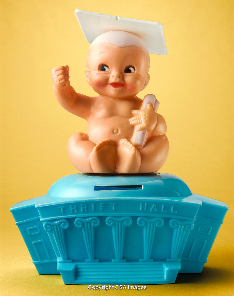 Playful Baby Graduating From Thrift Hall Piggy Bank