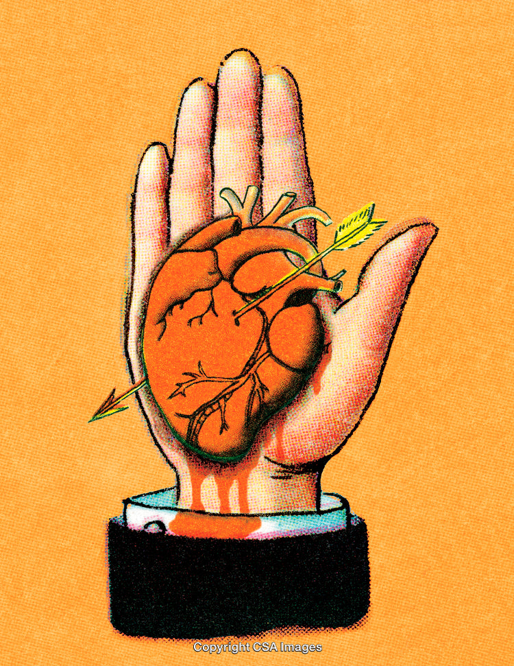 Symbolic Illustration of a Hand Holding a Heart with an Arrow