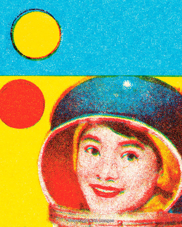 Retro Pop Art of an Astronaut With Bold Colors and Patterns
