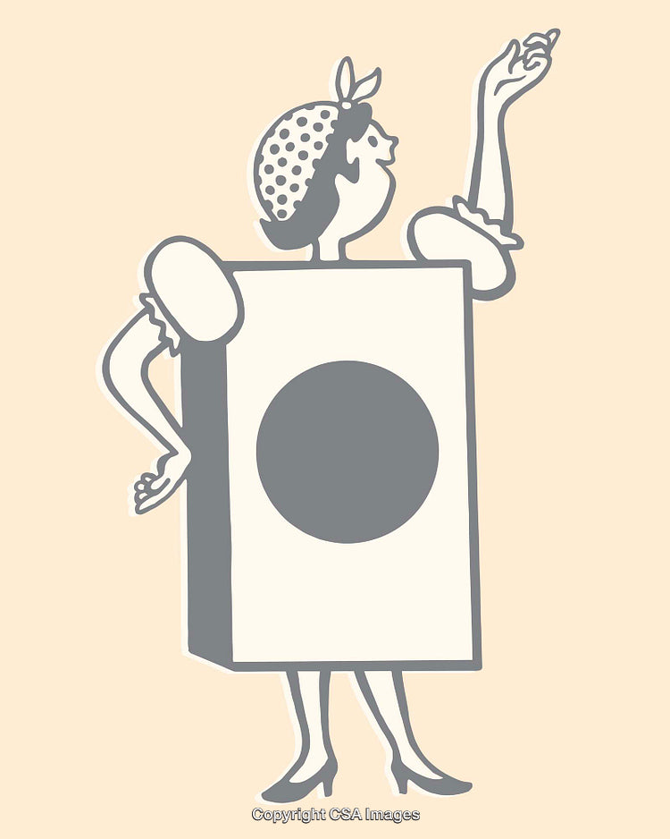 Retro Line Art Illustration of a Woman in Vintage Laundry Theme