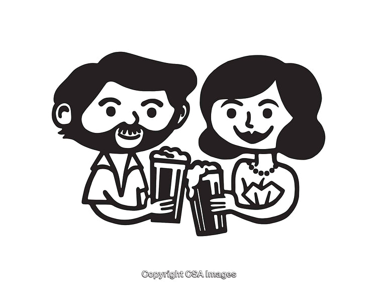 Cartoon Couple Enjoying Drinks in a Cheerful Artwork Expression