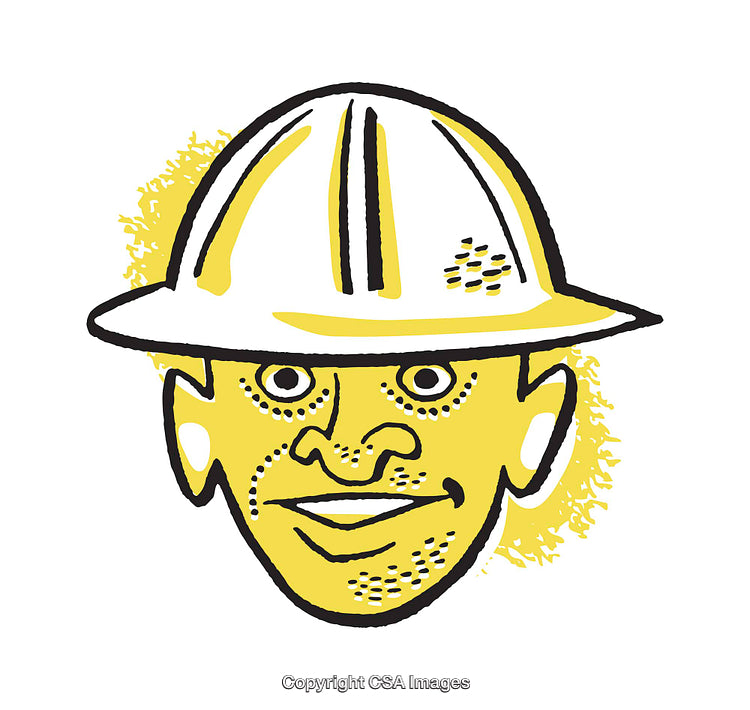 Colorful Illustration of A Smiling Worker Wearing A Hard Hat