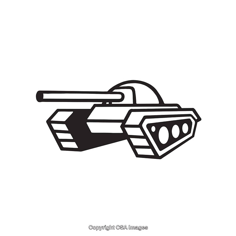 Black And White Line Art illustration of a Tank Vehicle