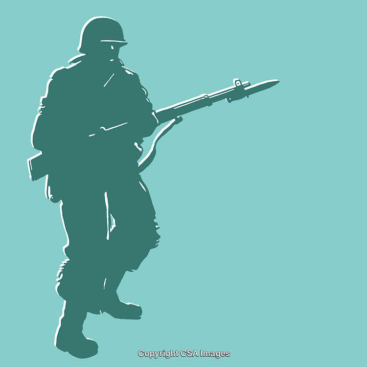 Silhouette of a Soldier with Rifle in Artistic Minimalist Design