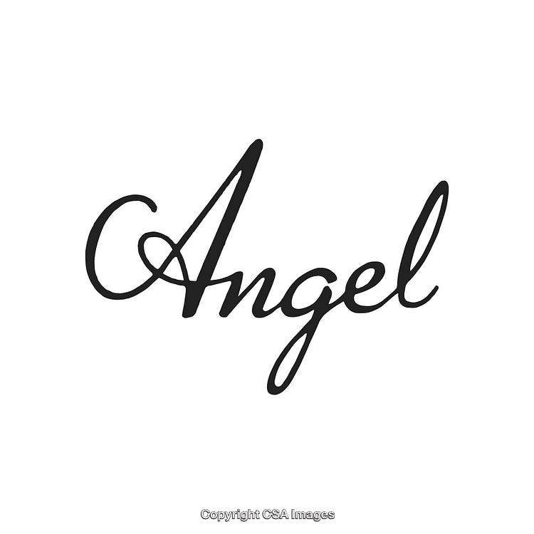 Elegant Cursive Typography Featuring the Word 'Angel' in Black on White Background