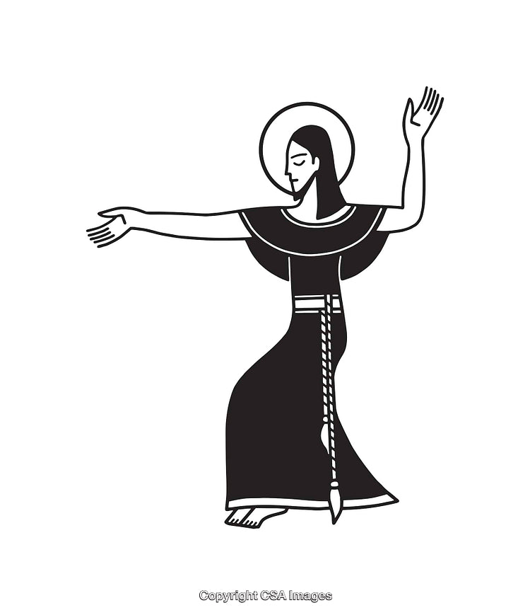 Black and White Line Art of Dancing Woman With Halo