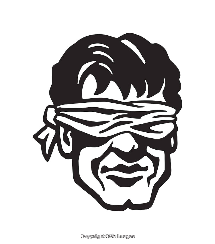 Black and White Illustration of a Blindfolded Face Design