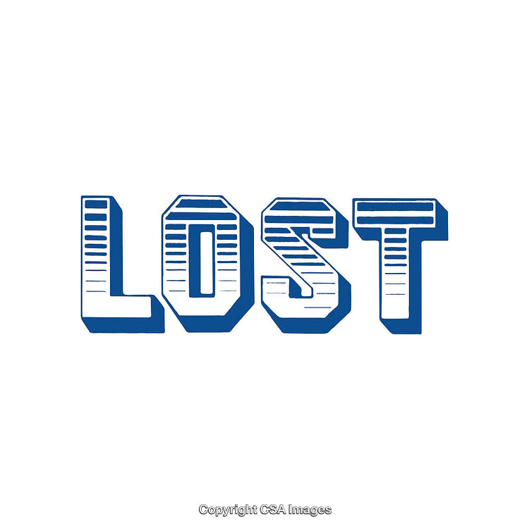Bold Blue Lost Design With Artistic Line Details on a White Background
