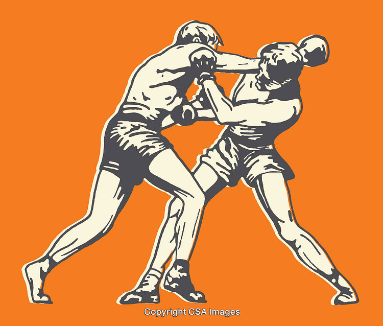 Dynamic Boxing Match in Vintage Colored Line Art Style
