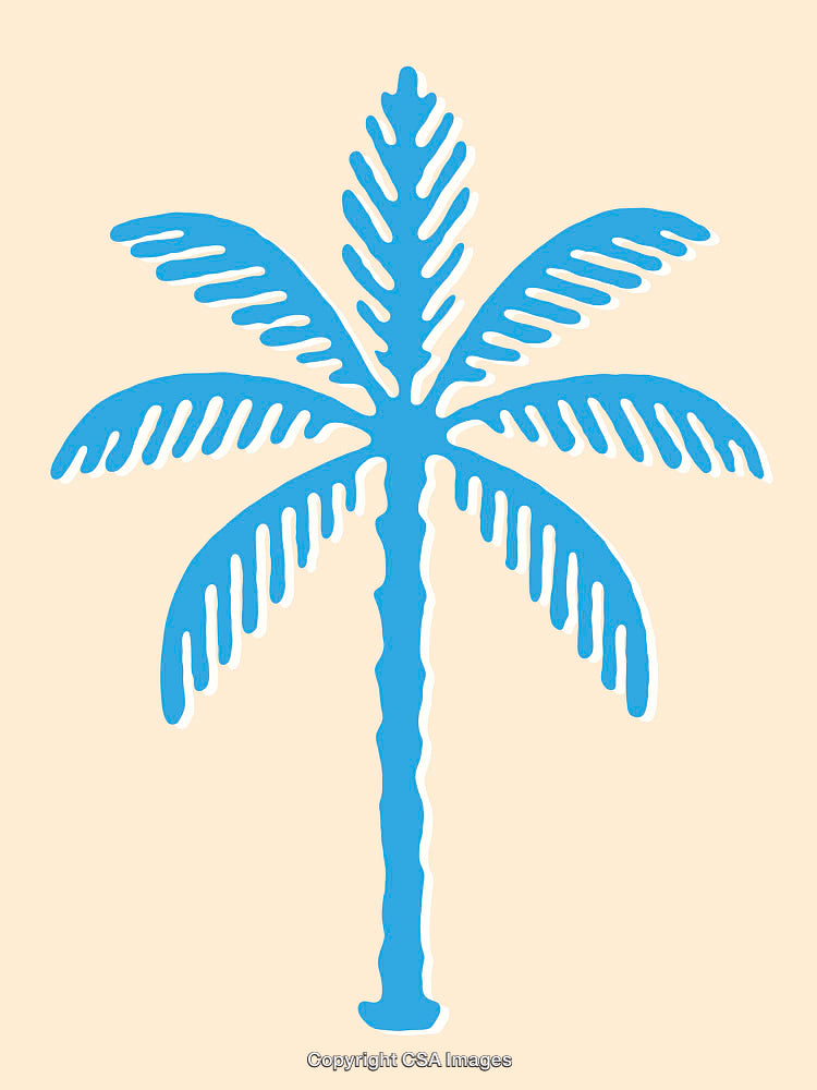 Blue Palm Tree Silhouette on a Beige Background Illustration