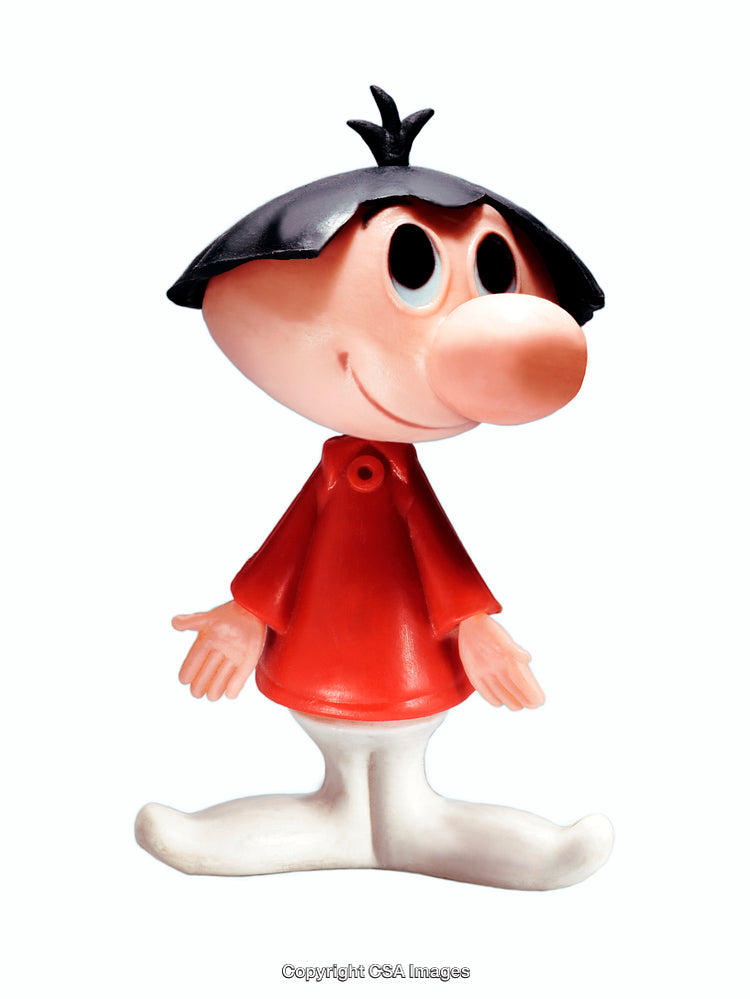 Bright Plastic Cartoon Figurine with Black Hair and Red Outfit