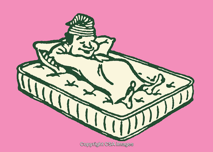 Vintage Illustration of a Relaxed Man Sleeping on a Mattress