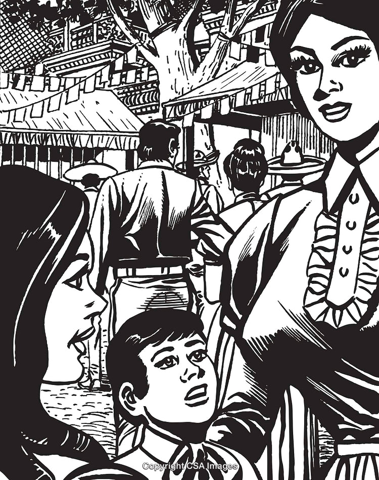 Vintage Style Illustration of People at a Traditional Market Gathering