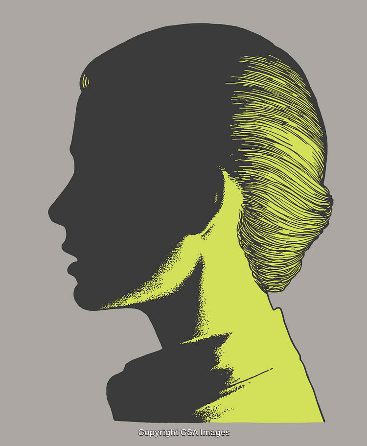 Stylized Line Art Silhouette of a Female Profile with Vibrant Highlights