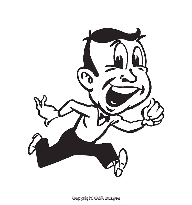 Retro Line Art Illustration of a Happy Running Businessman