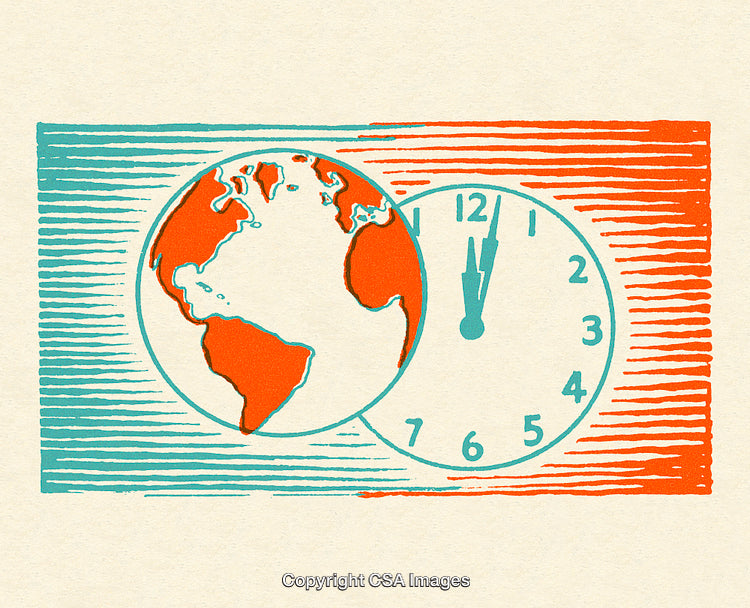 Illustration of the Earth and Clock Depicting Time and Global Connection