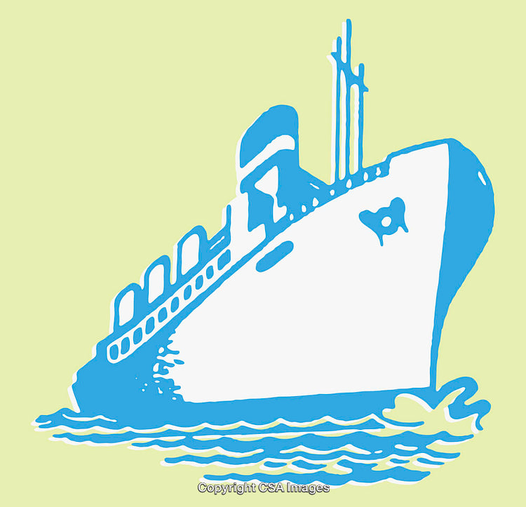 Colorful Line Art Illustration of a Large Passenger Ship on Water