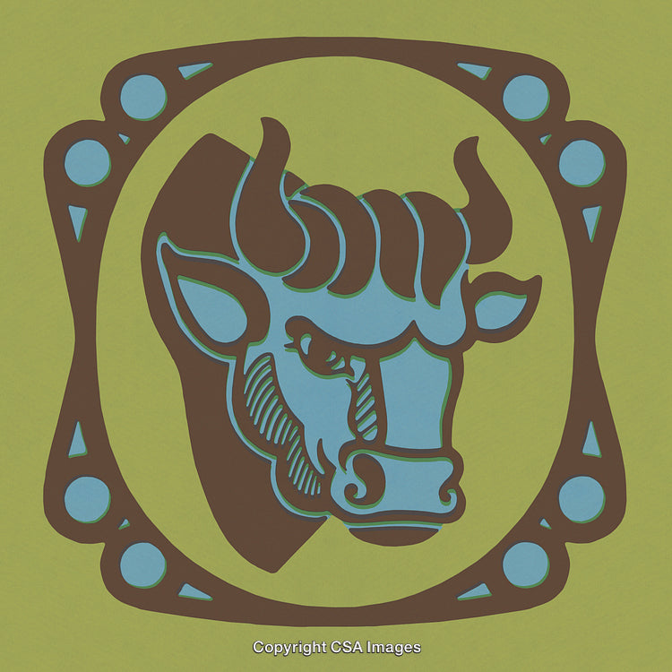 Abstract Illustration of Bull Head in Decorative Framed Design