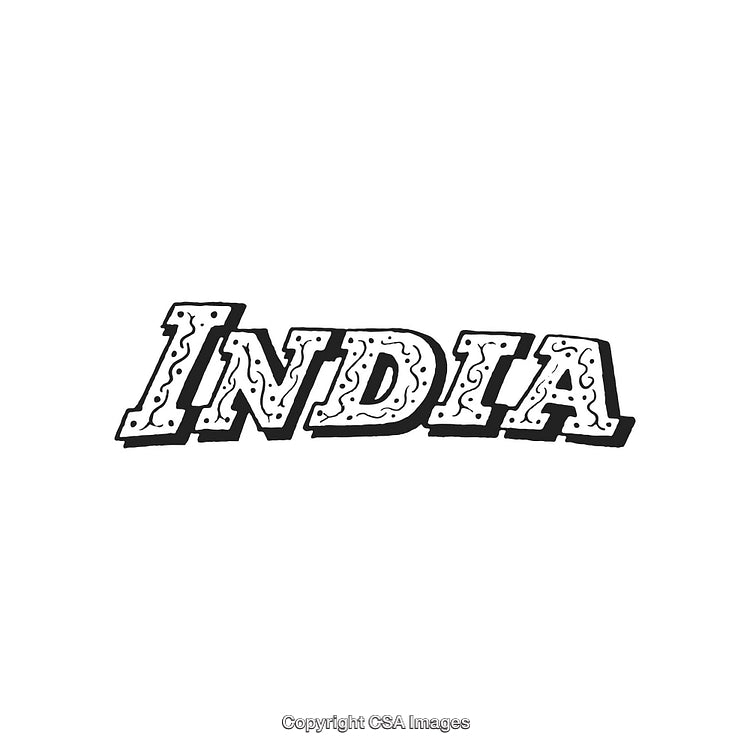Stylized Hand-Drawn India Text Illustration on White Background