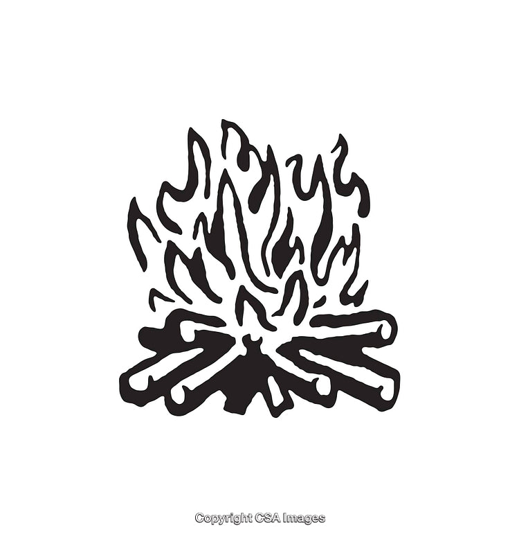 Line Art Drawing of Bonfire with Wood Logs and Flames
