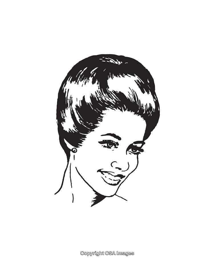 Black and White Portrait of a Smiling Woman in Line Art Style