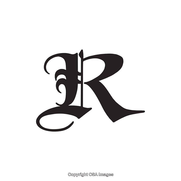 Elegant Gothic Style Monogram Featuring the Letter R in Black