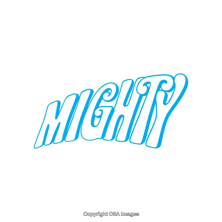 Blue Energetic Typography Text 'Mighty' on White Background