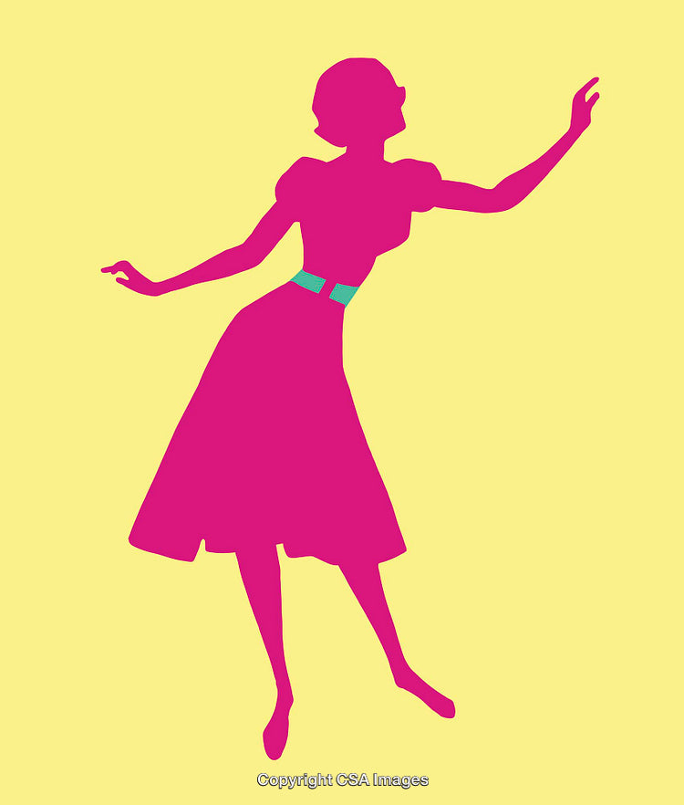Vibrant Retro Silhouette of a Woman Dancing on Yellow Background