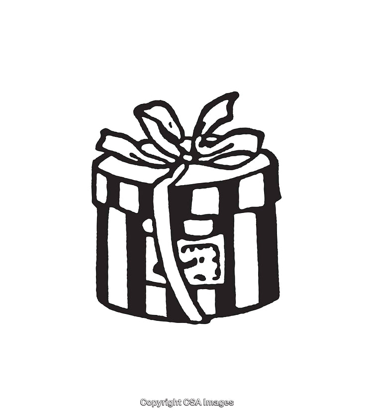 Black and White Line Art of a Decorative Gift Box