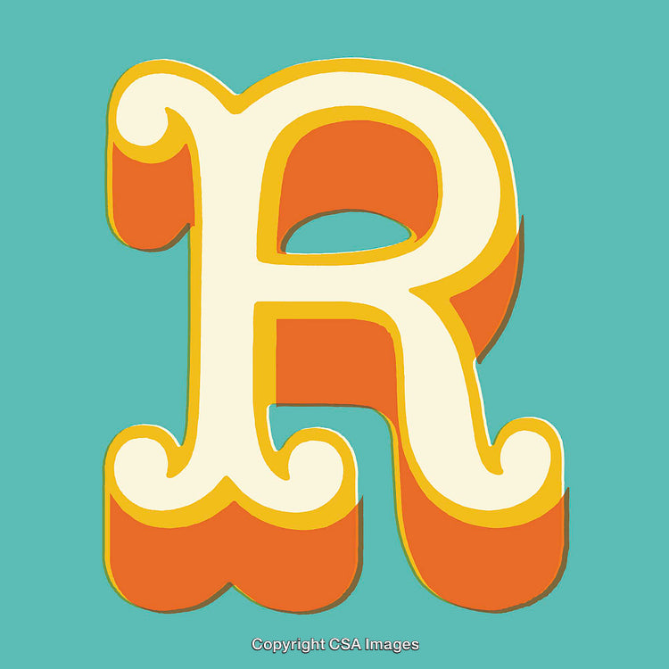 Vintage Style Letter R With Bold Orange and Yellow Highlights