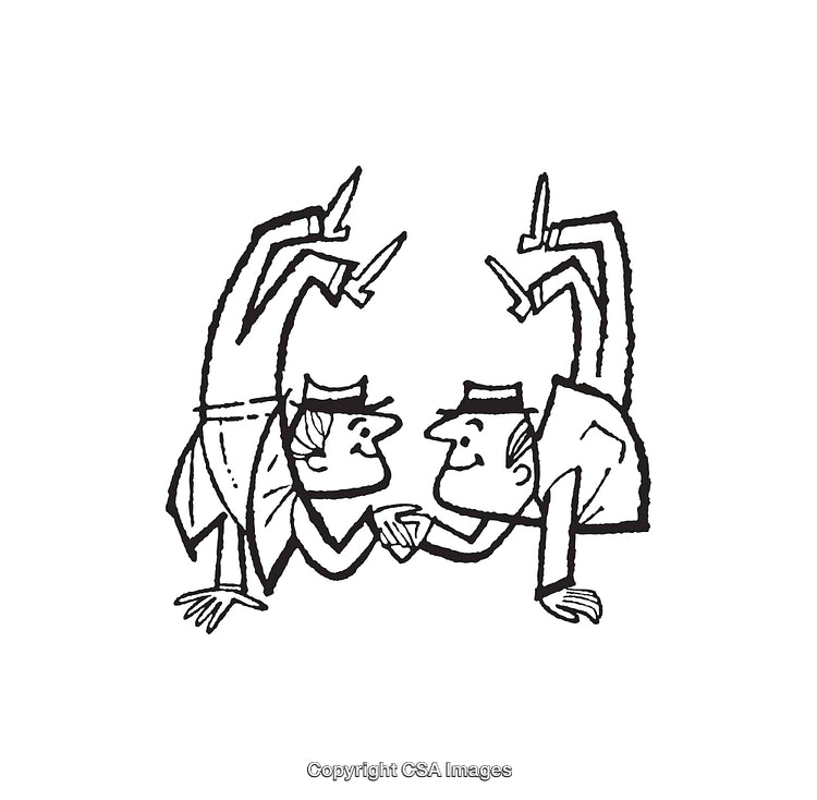 Hand-Drawn Illustration of Two Men Interacting in Creative Symmetry